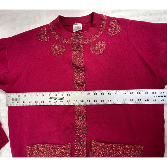 Vintage Fruit Of The Loom Womens Button Cardigan Sweater Red with Floral Accents - Picture 6 of 7